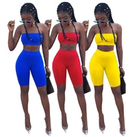 womens fashion sexy solid color chest wrap shorts skinny club bodycon two piece set zl1074