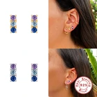 BOAKO 925 кольцо из стерлингового серебра с голубым кристаллом фиолетового цвета, серьги со шпилькой, для женщин, три кубический цирконий драгоценный бар стержня уха линия, хорошее ювелирное изделие