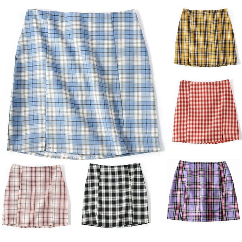 Женская клетчатая юбка 2020 летняя тонкая трапециевидная с высокой талией