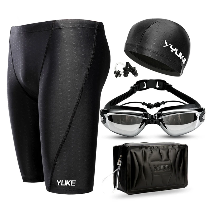 Pantalones cortos de natación para hombre, gafas impermeables de equipo de natación de competición con estuche de tapón de oreja, bañadores, calzoncillos, medio pantalón, novedad