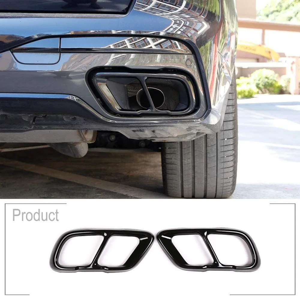 

Glossy Black Chrome Stainless Steel Pipe Throat Exhaust Outputs Tail Frame Cover Trim For BMW X5 G05 X7 G07 2019 2020 2pcs