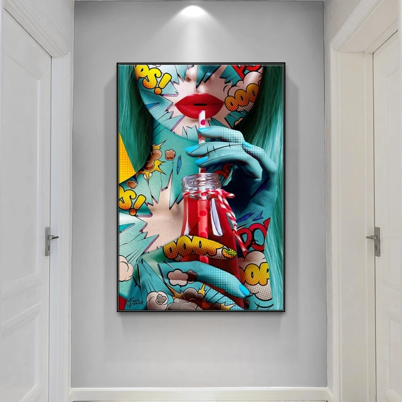 

Graffiti Street Art Sexy Woman Canvas Paintings on The Wall Drinking Girl Posters Wall Art Pictures Cuadros Home Decoration