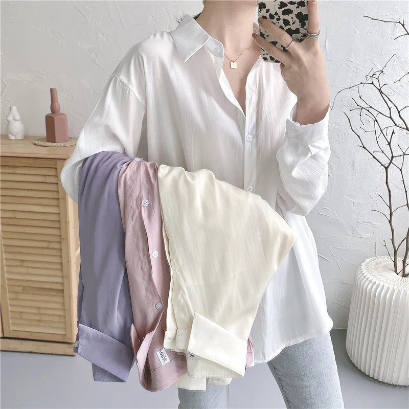 Белая рубашка женская летняя одежда новинка 2021 свободная с длинным рукавом