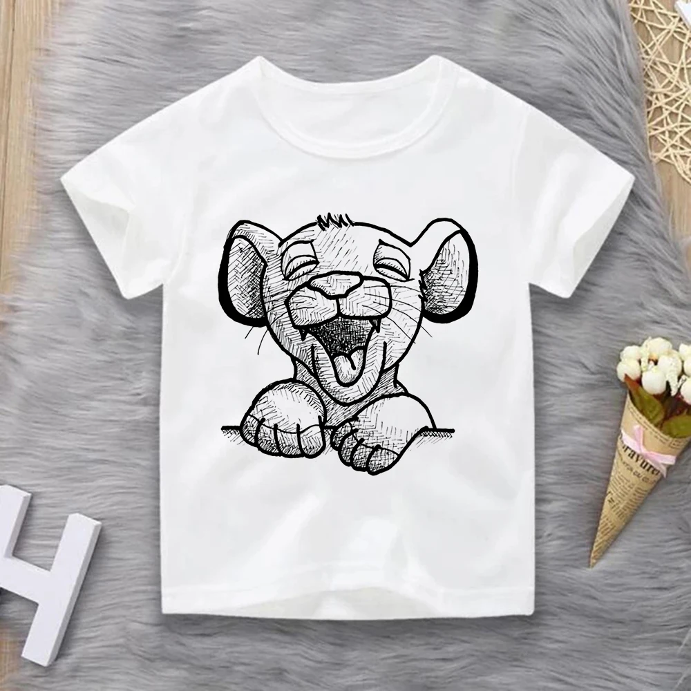 

Детские футболки Harajuku, модная повседневная футболка с принтом Simba Lion King, летние детские футболки унисекс с короткими рукавами и круглым выре...