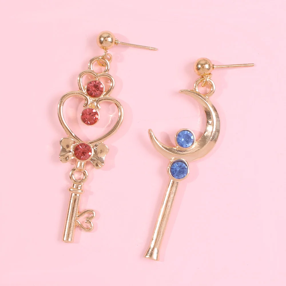 

Creative New Sailor Moon Earrings Fashion Color Moon Key Left and Right AB Earrings E7131