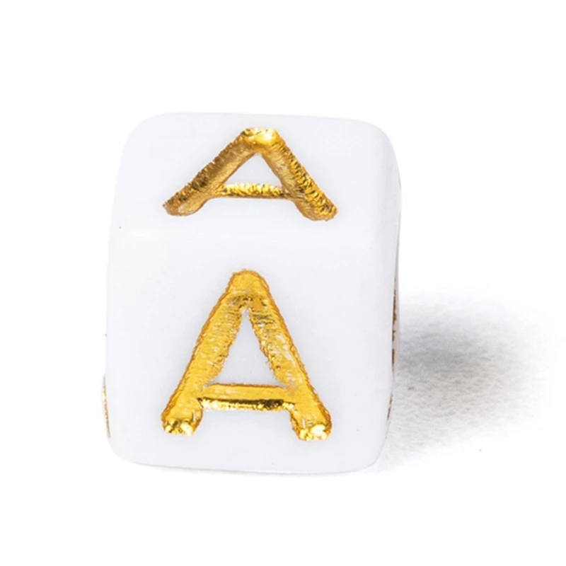 

Diy Square Beaded Jewelry Accessory 6mm Square Acrylic Letter Beads with Gold on White Background