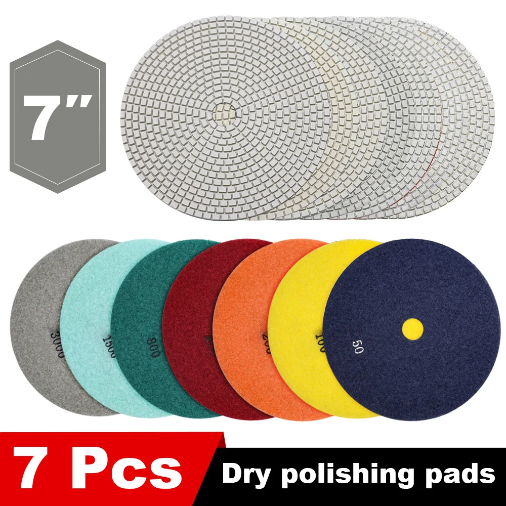 Free shipping 7 inch diamond polishing pads 180mm 7pcs/set dry and wet polishing for granite marble