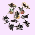 Броши-кошки в стиле панк с изображением животных, черного кота, вороны, птиц, перьев, Луны, цветов, кунг-фу, ниндзя