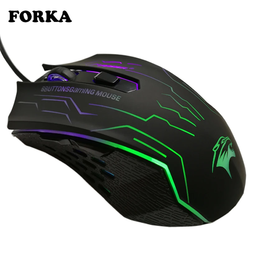 FORKA — Souris optique de jeu avec câble USB  silencieuse  3200 DPI  6 boutons  pour ordinateur PC