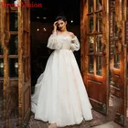 Женское свадебное платье с открытыми плечами, кружевное платье с пышными рукавами, свадебное платье для невесты
