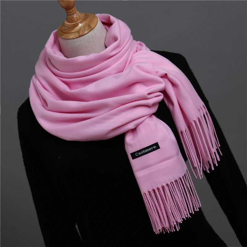 

2021 winter scarf for women shawls and wraps fashion solid warmer thick cashmere scarves pashmina lady neck head stoles bandana