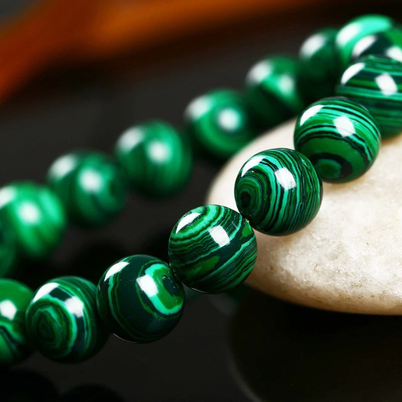 

Fashion Green Malachite Stone Beads Bracelets Bangle for Women Men Simple Round Beads Charm Bracelet Buddhist Beads Jewelry