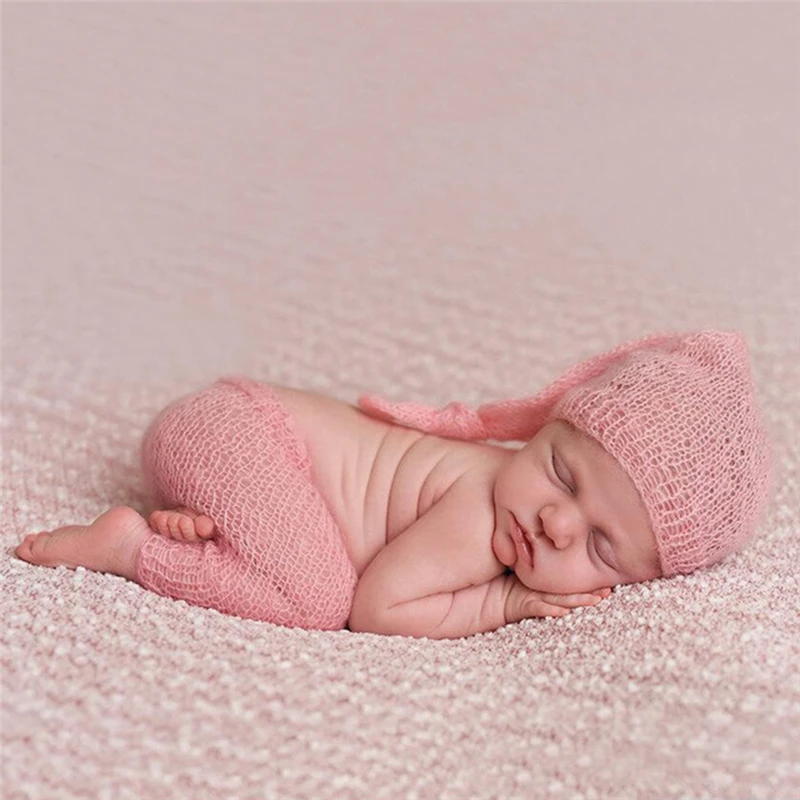 

Baby Photography Props Costume Infant Hand-woven Solid Suits Crochet Knitted Soft Mohair Hat Trousers Newborn Photography Props
