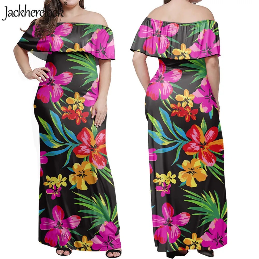 

Jackherelook Polynesain Племенной Гавайи с цветочным принтом; Брендовые дизайнерские женские туфли с открытыми плечами многослойными рюшами повседне...