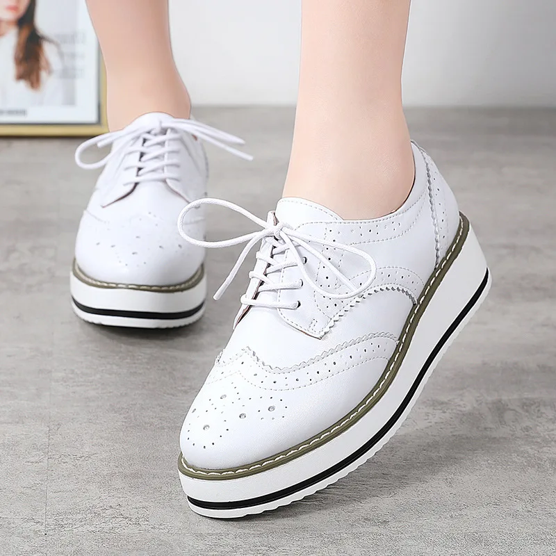 

Женские туфли на толстой подошве в британском стиле, повседневные Броги из натуральной кожи, на платформе, на осень