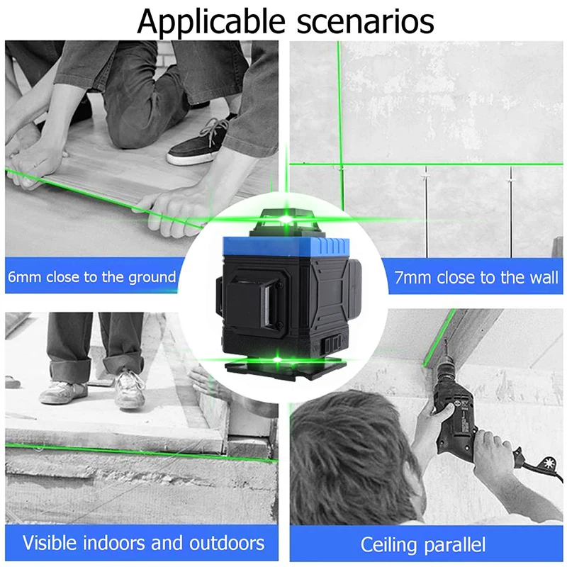 

12/16 Lines 3D 4D Laser Level Horizontal & Vertical Cross Powerful Green Lines 360 Adjustment Self-Leveling Indoors And Outdoors
