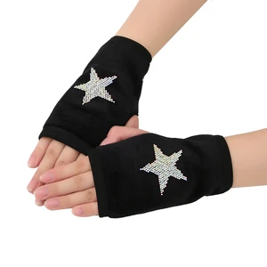 Короткие Модные женские перчатки с бриллиантами, теплые замшевые варежки с полупальцами для девочек, рождественские аксессуары, подарок