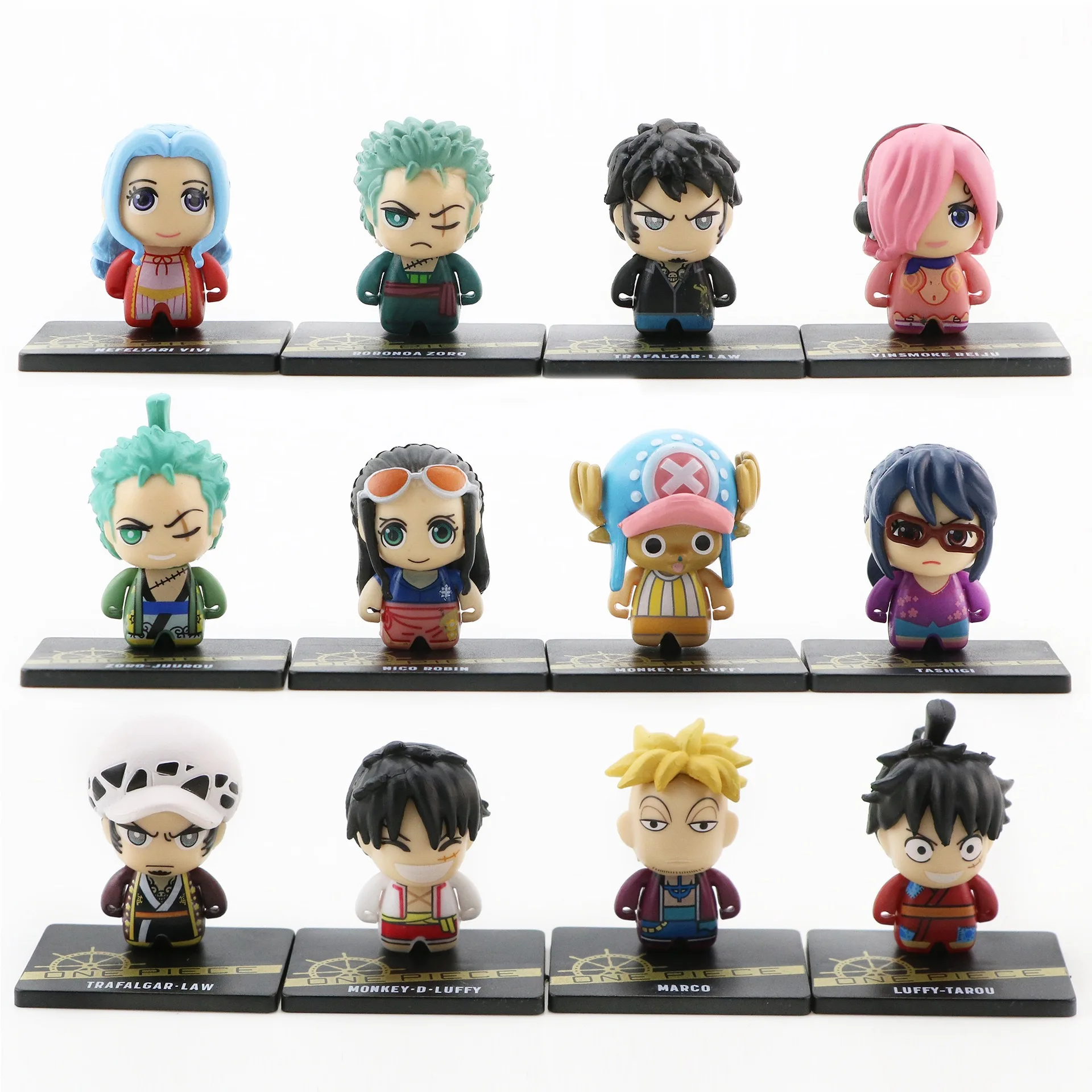 

One Piece 12pcs/Set Anime Figure Q Version Luffy Roronoa Zoro Nami Sanji PVC Figures Toys Kawaii Dolls Kid Gift Fidget Toy