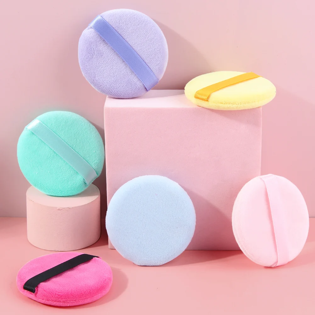 

6 Pcs Powder Puff For Powder Foundation Cream Soft Comfortable Washable And Reusable With Storage Case Round Makeup Puff Tool