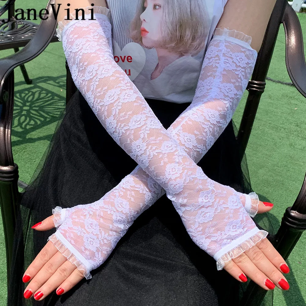 Женские свадебные перчатки без пальцев с черным кружевом 44 см | Свадьбы и