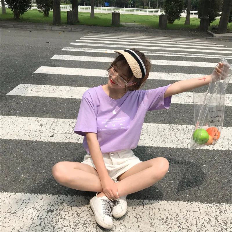 Футболка для девочек в студенческом стиле, Корея, Dongdaemun, женская, фиолетовая, странная, для девочек, сетчатая, красная, с такой же рубашкой, свободная футболка с короткими рукавами