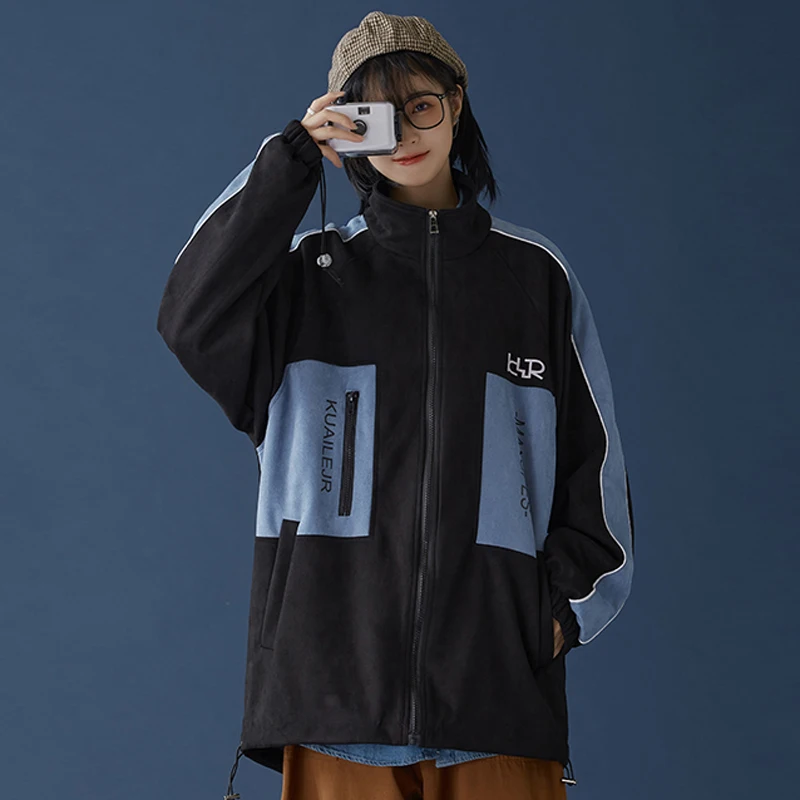 Женская куртка на молнии с буквенным принтом свободная ветровка контрастных