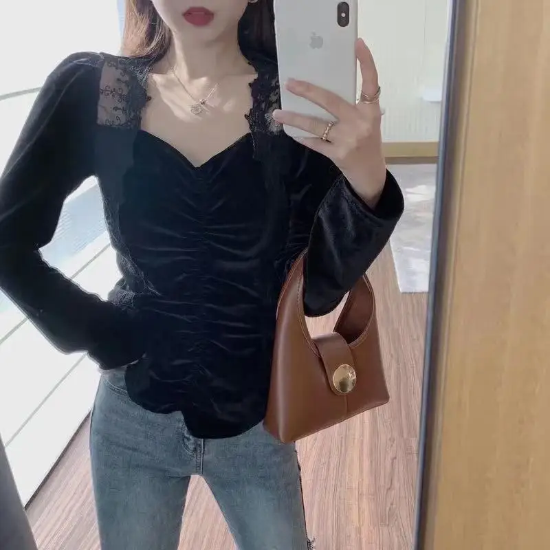 

Elegant Vintage Blouses Women Puff Sleeve Square Collar Tops Female Lace Design Office Ladies Sweet 2021 Summer Korean Fashion