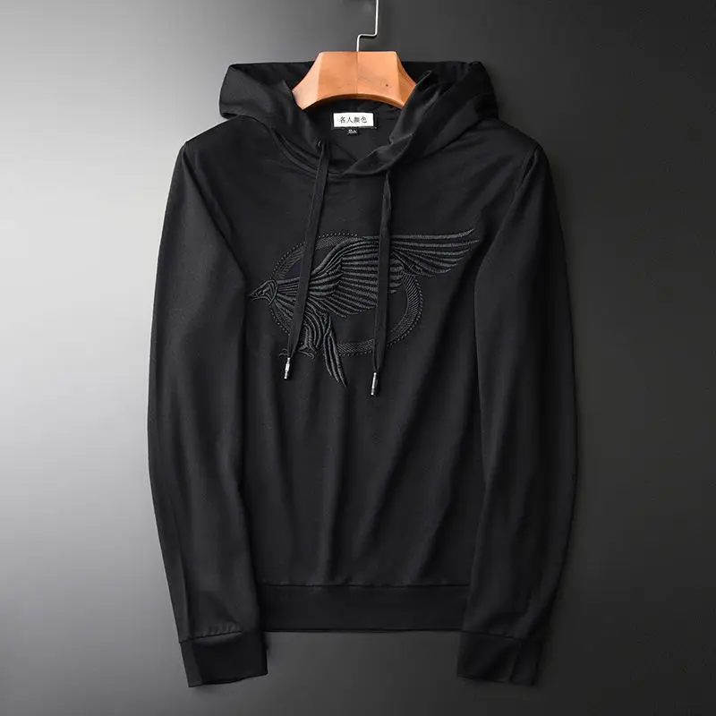 

2020 spring and autumn new men's Hooded Sweater slim Eagle embroidery pattern Fashion Black Pullover men's wear