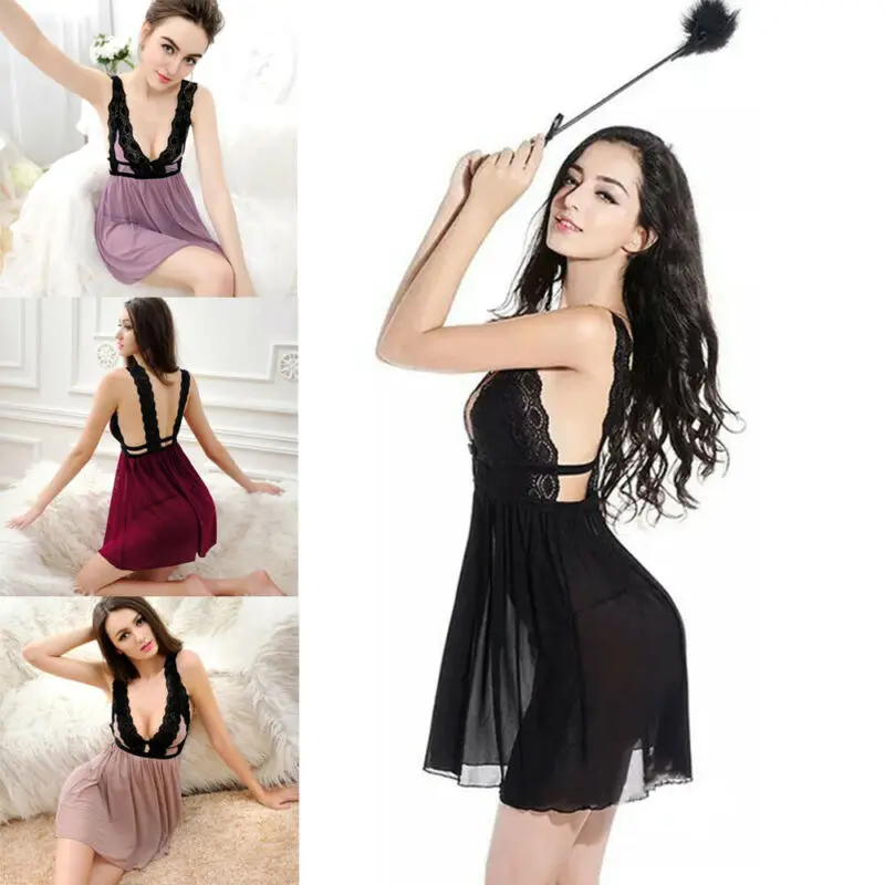 Женская сексуальная ночная рубашка атласная шелковая сорочка кружевные халаты