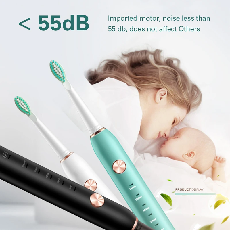 

Waterproof Dental Brush Teeth Whitening Timer Sonic Electric Toothbrush USB Rechargeable 5 Modes Ultrasonic Automatic Bush