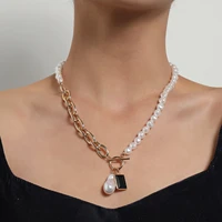 europe and the united states baroque pearls pendant necklace female fashionable alloy geometric black gem drop pendant necklace