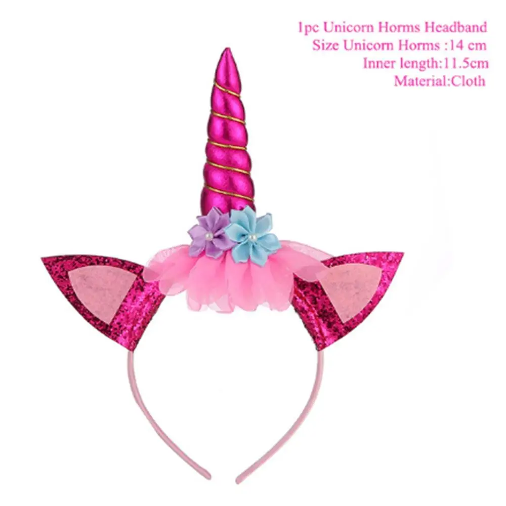 Rose Red Headband TAOUP 5 шт. одноразовые татуировки Единорог стикер с днем рождения Единорог Декор ребенок душ девушка Unicornio День Рождения Декор дети - Цвет: Rose Red Headband
