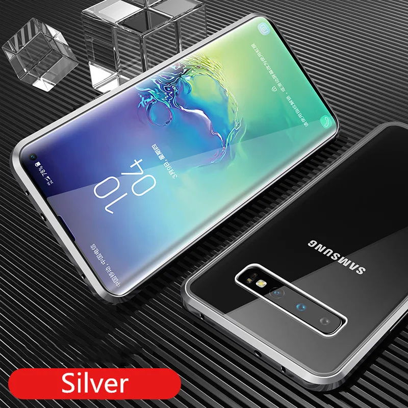 Silver and Silver 360 магнитный чехол с полным покрытием для samsung Galaxy S10 S10e S10 Plus 5G S8 S9 Plus Note 8 9 с защитой экрана из закаленного стекла - Цвет: Silver and Silver