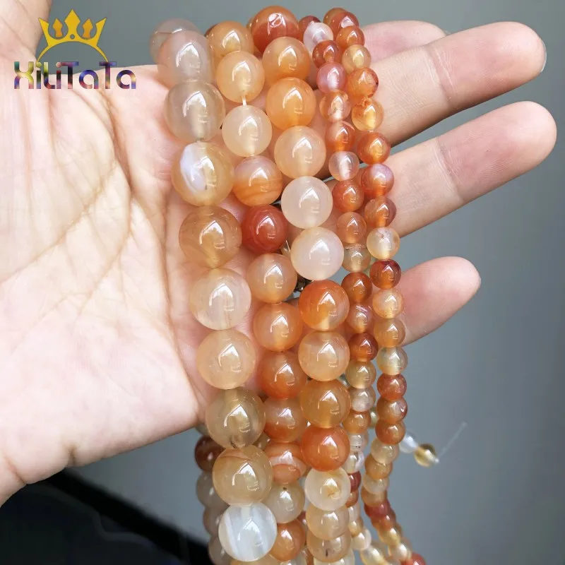 Круглые бусины из сердолика и агата оранжево красные Гладкие для изготовления