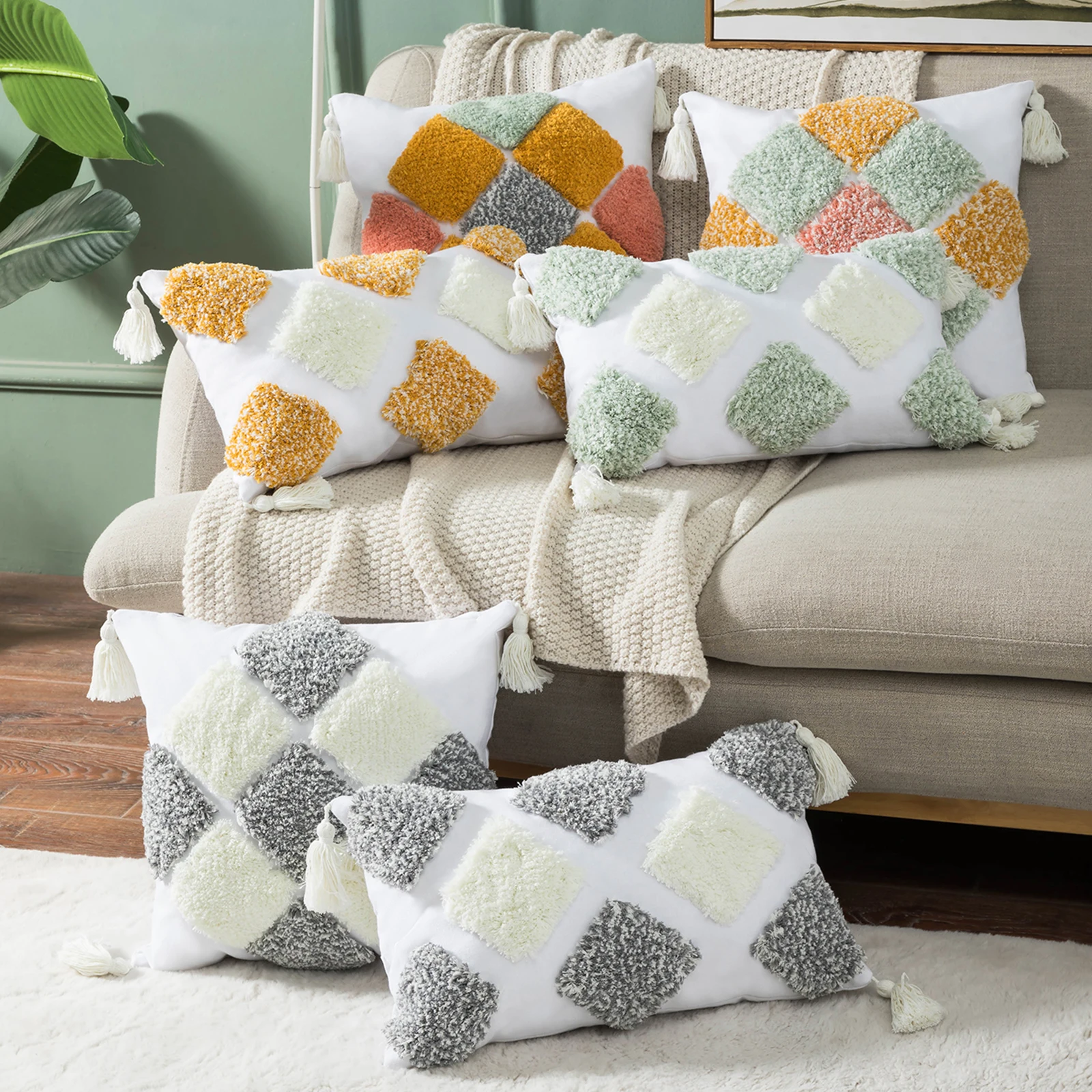 

Tassels Decorative Cushion Cover Beige Sofa Pillow Case Pillowcover Handmade Home Living Room Sofa Decoration 45x45cm/30x50cm