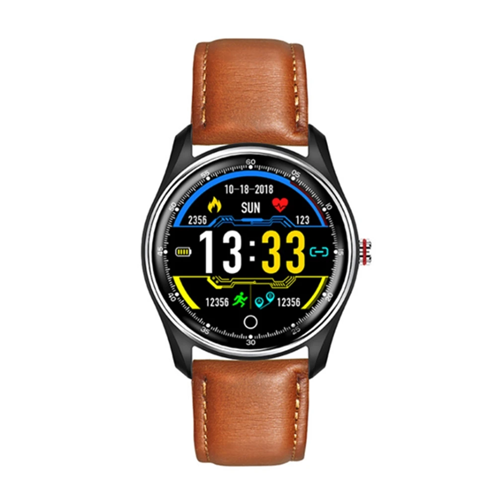 Brown leather Мужские Смарт-часы ip68 Водонепроницаемые ЭКГ PPG HRV сердечный ритм кардио монитор мужские Смарт-часы Android ios Телефон мужской фитнес-браслет - Цвет: Brown leather