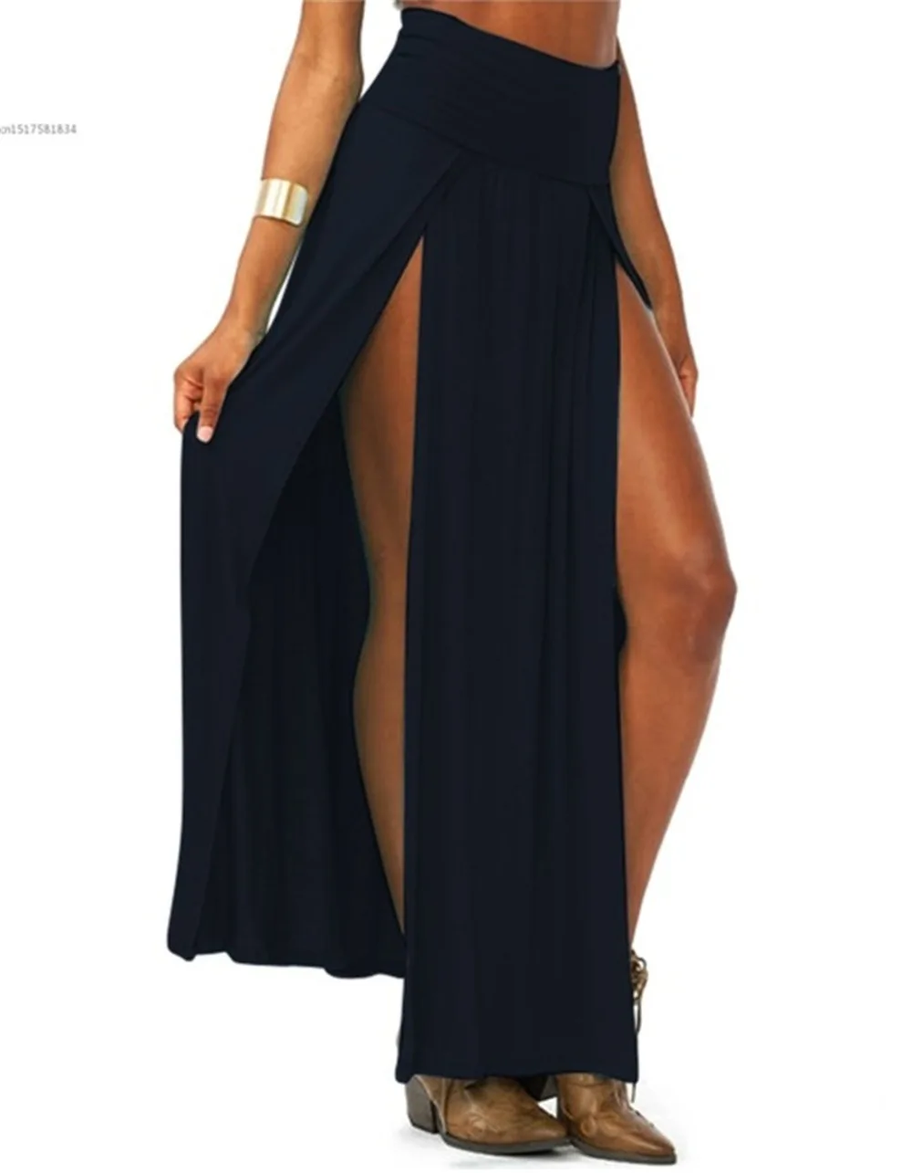 Новое поступление сексуальное с завышенной талией женские двойной прорезями летние однотонные Длинные Макси юбка, 51, подарки ко дню Святого Валентина