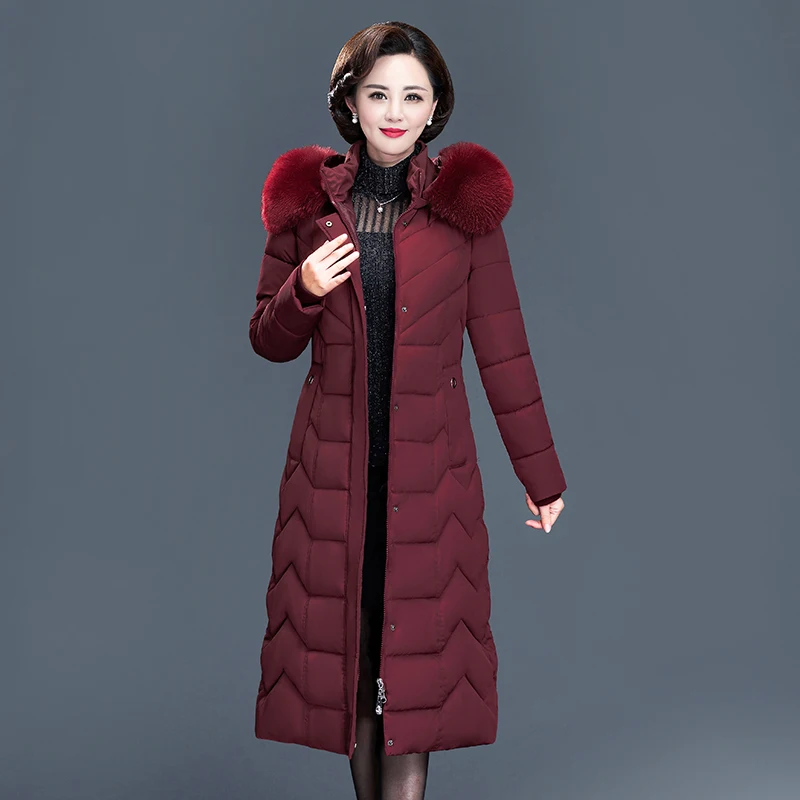 

X-long Women Coats Slim Office Ladies Solid Women's Winter Jacket Hooded With Fur Collar Thick Cotton Padded Parkas