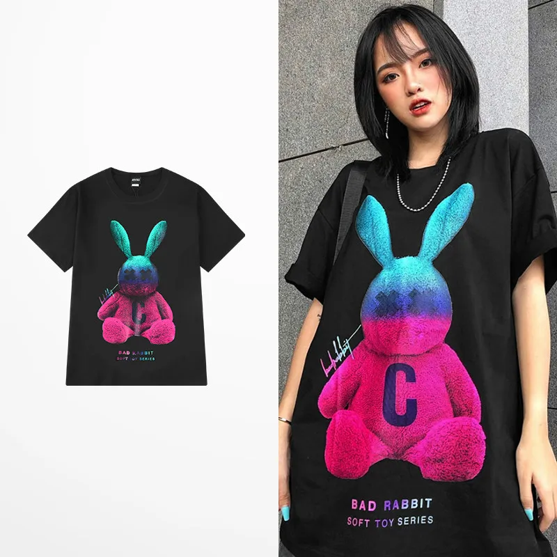 Футболка Мужская/женская с забавным мультяшным принтом кролика 100% хлопок для