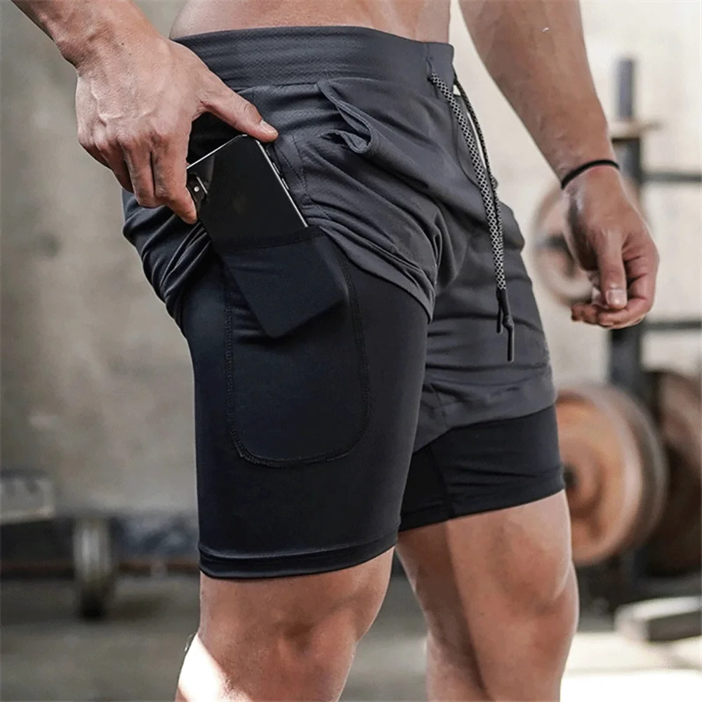 

2021 Running Shorts Men 2 In 1 Double-deck Quick Dry GYM Sport Shorts Fitness Jogging Workout Shorts Men Sports Short Pants