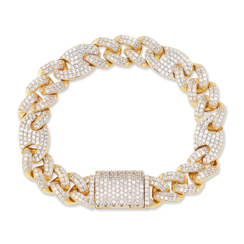 TOPGRILLZ 12mm Big Box Clasp Cubic Zircon Miami Cuban Link Bracelet Iced out Men's Hip hop Rock Jewelry AAA CZ Chain 7" 8" 9" - Окраска металла: Gold
