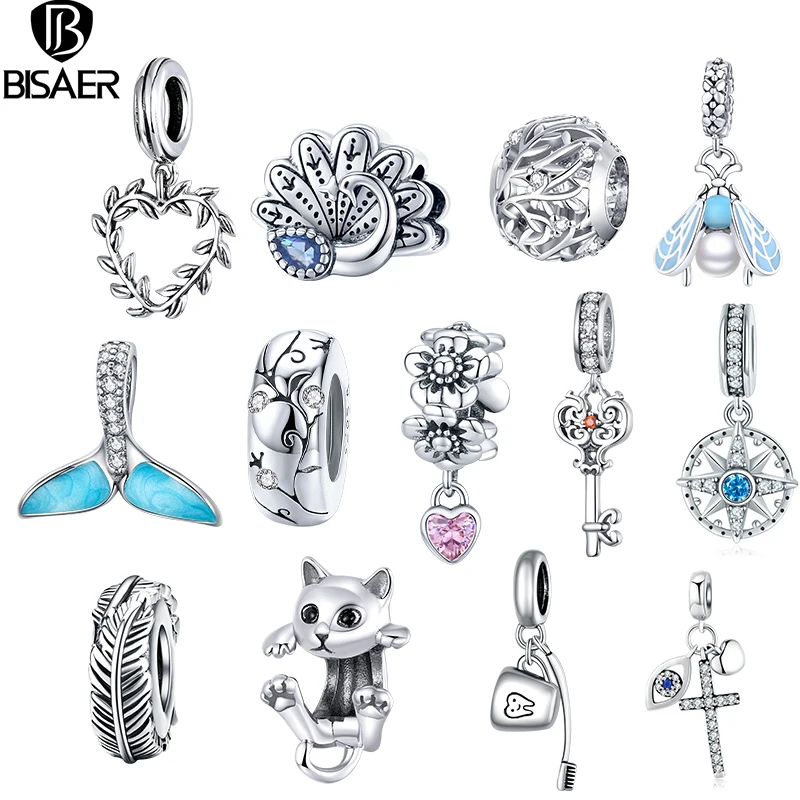 

BISAER 100% 925 Sterling Silver Charms World Travel Camera Coffee Cup Car Beads Fit Original Charm Bracelet Silver 925 Jewelry