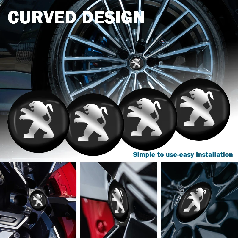 

4pcs Car Wheel Center Hub Cap Rim Sticker Decals for Peugeot 107 108 206 207 301 308 307 407 408 508 2008 3008 4008 5008