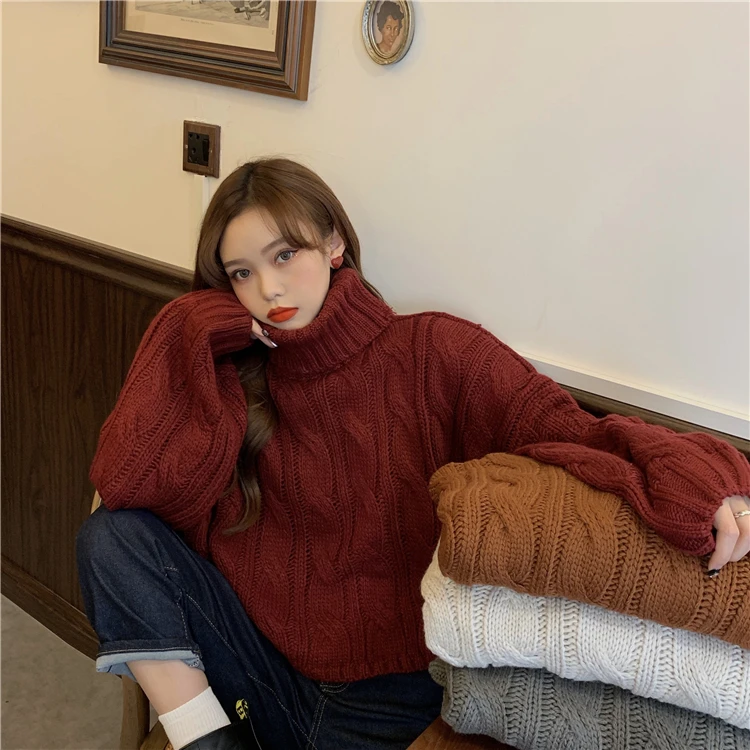 

Women Long Sleeve casual Turtleneck Sweaters Korean style cute lovely knitwear Top t155
