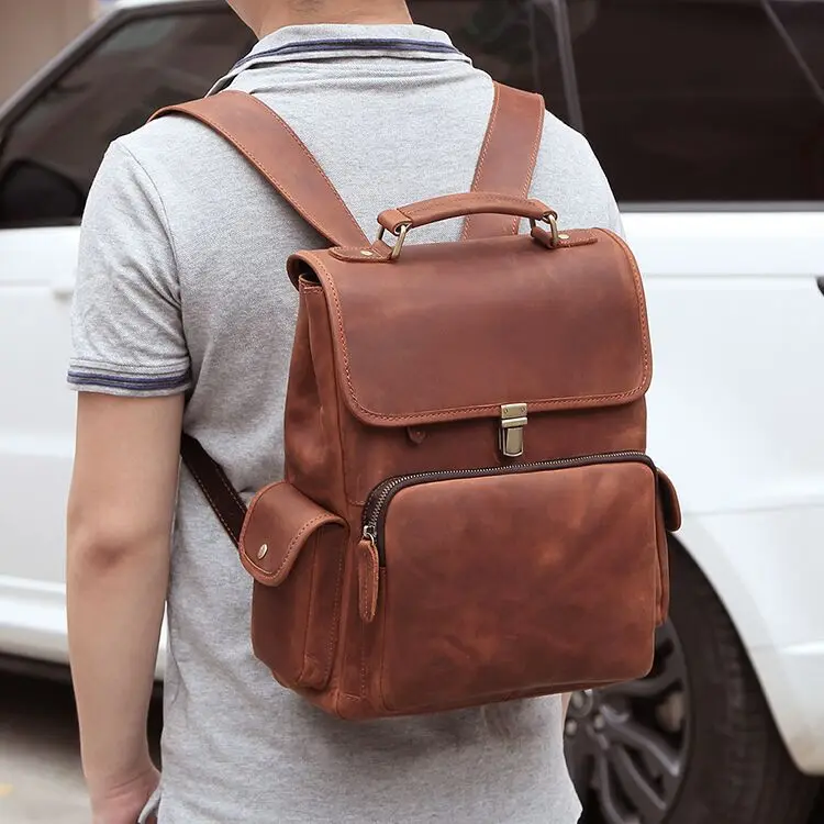 

Ретро 100% натуральная кожа мужской рюкзак большой емкости сумка для ноутбука Школьный Рюкзак Мужские сумки на плечо Кожаные Дорожные рюкзак...