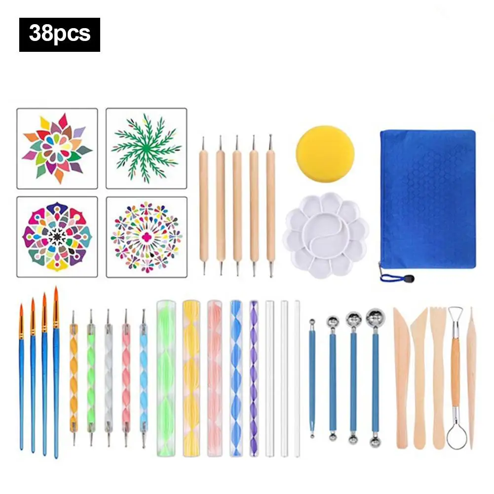 

38Pcs DIY Dotting Tools Set Pen Paint Tray Pottery Nail Art Kids Crafts Painting Drawing Canvas Mandala Stencil For Rocks New