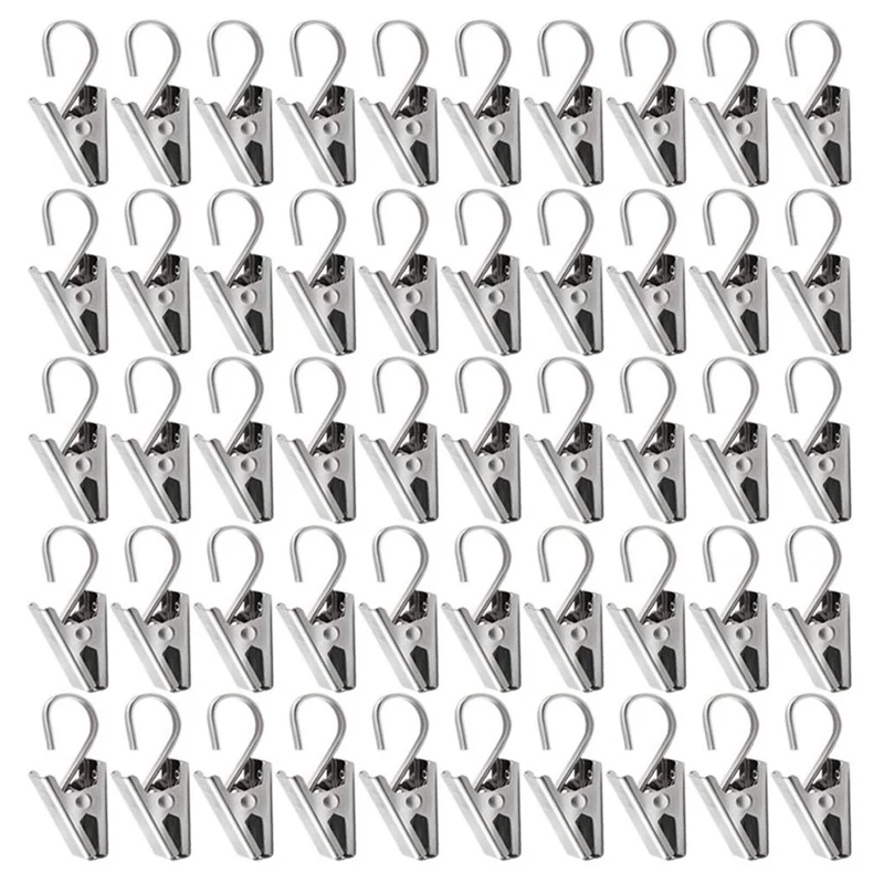

50 PCS Stainless Steel Curtain Clips with Hook for Curtain Photos Home Decoration Outdoor Party Wire Holder