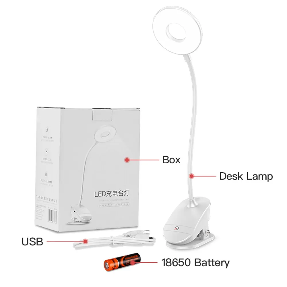 

LED Lamp Desk 3 Modes Rechargeable Reading Light USB Table Light Flexo Lamps Touch Clip Switch Study Lamps Dimmer 18650 Battery