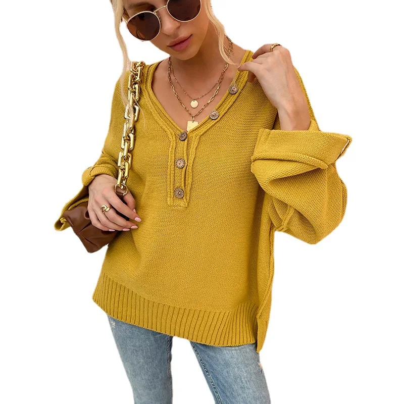 

Женский свитер с V-образным вырезом, на пуговицах