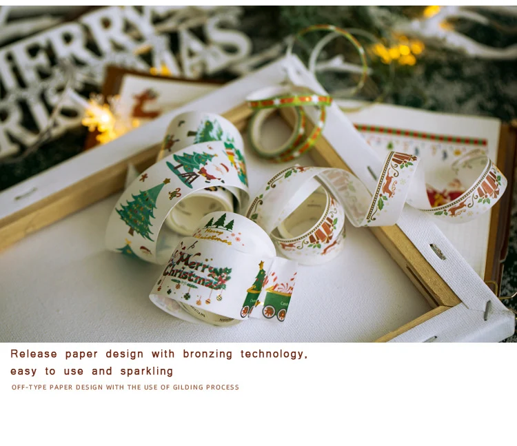 10pcs/set Happy Christmas cute Release paper tape set Lovely New Year style decorative tape bullet journal sticker kawaii